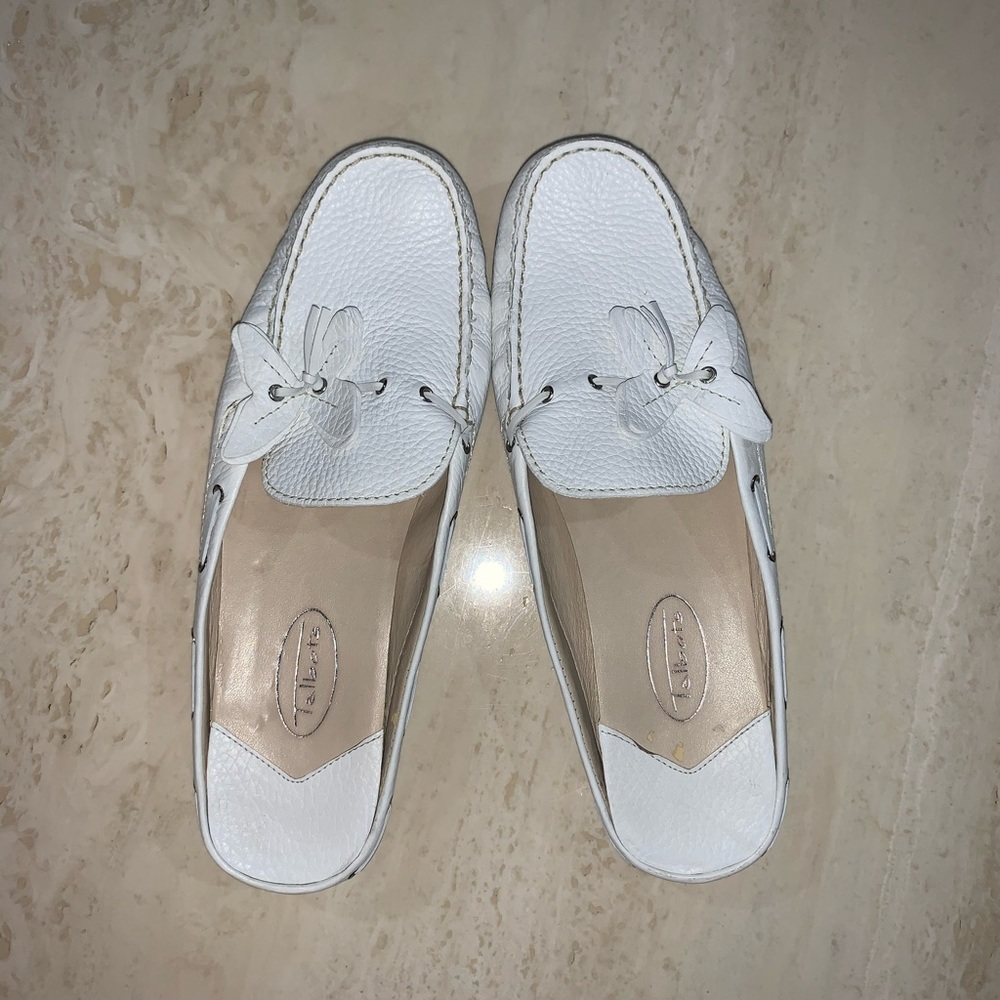 Talbots genuine leather white mules
